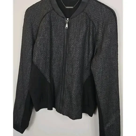Elie Tahari Sandie Cropped Zip-Front Tweed Jacket MEDIUM MSRP: $398.00 MOTO PUNK - Picture 3 of 11
